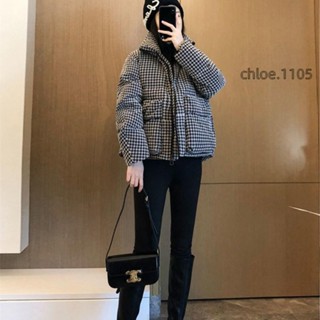 【免運】都市風範韆鳥格立領短款羽絨棉服 女 春秋薄款 新款 時尚潮流 休閒百搭 寬鬆顯瘦 小個子 長袖外套 韓版 潮
