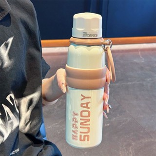 不銹鋼保溫杯 環保飲料杯 高顔值保溫杯 簡約保溫杯大容量學生上學專用高顏值吸管杯女生便攜提環運動水杯