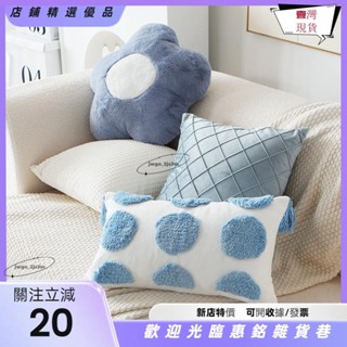 🌟臺灣熱銷🌟北歐毛絨 花朵藍色抱枕 沙發客廳床頭枕套 車用午睡辦公室靠墊ＪＭＧＯ