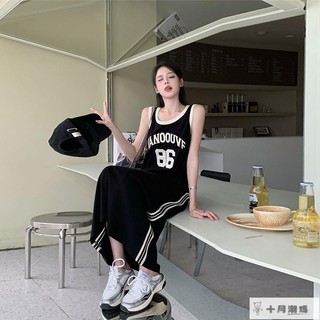 『孕婦裝』孕婦吊帶裙 孕婦洋裝 孕婦連身裙 孕婦連衣裙 特大碼圓領長裙連衣裙字母印花無袖背心女夏休閑過膝長裙背心裙