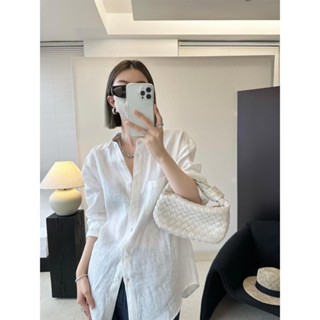 SF🎁長袖襯衫 女上衣 長袖 t恤女 早兩色亞麻襯衫防曬開衫外套女夏季設計感寬鬆薄款外搭上衣ins