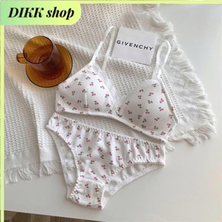 DIKK shop套裝時尚水果印花女士文胸+內褲舒適親膚薄杯柔軟內衣無線青年學生內衣內褲聚攏女文胸 防下垂上託 無鋼圈
