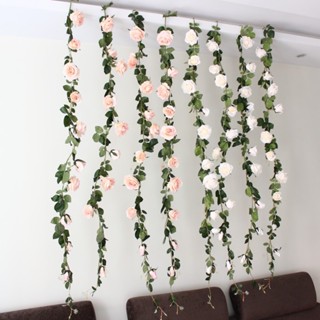 桃園出貨♕2.3m 人造絲玫瑰花朵藤與綠葉家庭婚禮裝飾假花假玫瑰