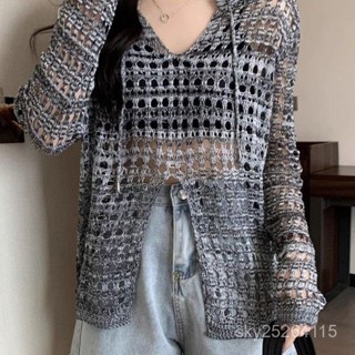 爆款熱賣❤大碼微胖mm設計感鏤空防曬罩衫女春夏外搭寬鬆氣質針織上衣空調衫 AGLV