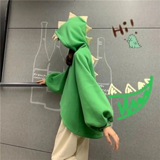Meet.You.原宿風小恐龍連帽衛衣女設計感小眾秋冬加絨加厚韓版寬鬆慵懶外套