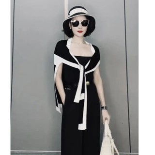 有點東西🧣小香風拼色針織披肩女夏季新款冰絲棉親膚旗袍搭肩時尚撞色小坎肩 絲巾 手帕 方巾 圍巾 圍脖 紗巾