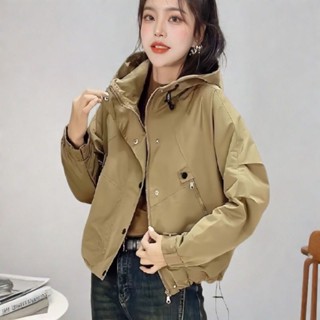 【Sweet Oversize】2024秋季新款連帽拉鏈韓版寬鬆工裝風衣外套女夾剋上衣衝鋒衣潮