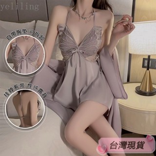Twiggie❥睡裙居家服居家睡衣家居家居服睡衣女女生睡衣抖音爆款睡裙性感胸墊純慾風蝴蝶結蝴蝶吊帶冰絲睡衣套裝家