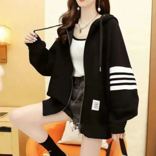 【Helisa 允梨】秋季女裝 連帽外套 衛衣女 大碼女裝 開衫 寬鬆百搭 韓版 拉鏈外套 休閒外套 外套女 開衫 女裝
