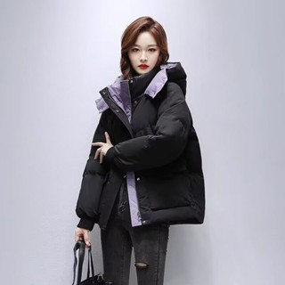 羽絨外套 韓版外套 防風外套 保暖外套 羽絨服女 短款外套 純色 連帽工裝拚色白鴨絨小個子外套 羽絨衣 羽絨服 女生外套