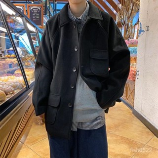 ⭐川崎先生⭐毛呢外套男韓版潮流ins港風短款風衣男秋季寬鬆潮牌帥氣休閒大衣 8MIF