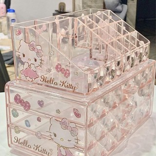 7小紅書hellokitty收納盒kt貓抽屜化妝收納箱可愛桌面置物架貼紙【Anna家】