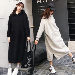 【格調】M~4XL 大碼 女生長袖洋裝 連帽 T恤連衣裙 學生 時尚百搭 ins潮 加絨 遮肚 外套 胖MM 帽T 韓版