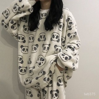 🔆小甜甜日係美衣👙 【源頭工廠】熊貓兔子睡衣女爆款珊瑚絨卡通家居服法蘭絨睡衣套裝 PXGU