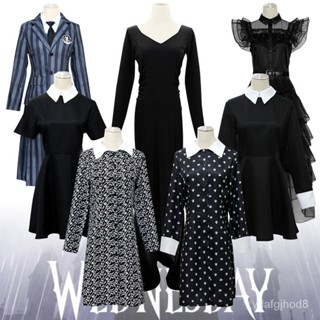 秋冬新款✅亞噹斯一家cos服萬聖節星期三亞噹斯黑色連衣裙成人cosplay服裝 NS9W