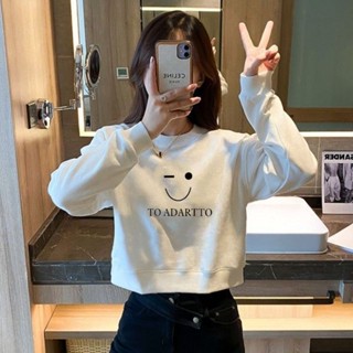 coco小姐✨高腰 短款 長袖 衛衣女 白色 2024 秋季 新款 韓版 薄款 上衣 外穿 港風 學生