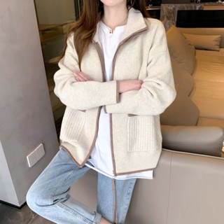 coco小姐✨韓版 慵懶風 針織衫 外套女 秋冬 新款 拉鏈 口袋 毛衣 開衫 顯瘦 洋氣 外搭