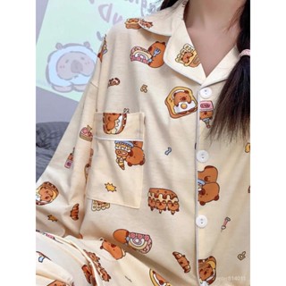 【PE】ins睡衣女春秋新款可愛卡通長袖長褲休閒寬鬆家居服套裝