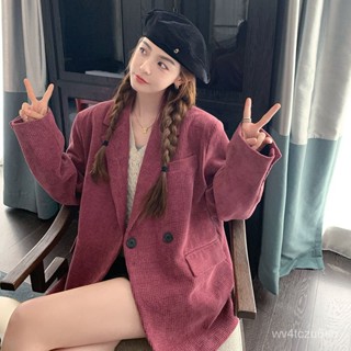 【VV】燈芯絨玫粉色西裝外套女春秋2025新款女裝設計感小眾休閒高階西服