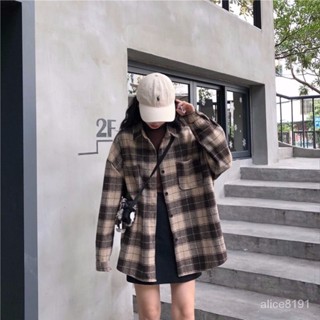 BINGTANG 品質精選 外搭襯衫 襯衣 長袖上衣 春秋新款複古格子襯衫女學生韓版寬鬆中長款原宿風長袖襯衣外套潮