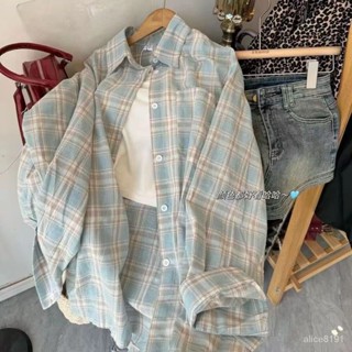 BINGTANG 品質精選 外搭襯衫 襯衣 長袖上衣 美式格子寬鬆襯衫秋季新款慵懶休閒寬鬆中長款襯衣長袖外套上衣潮