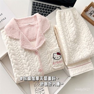 純棉睡衣女秋冬季可愛kt凱蒂貓加厚保暖家居服冬天外穿空氣棉套裝
