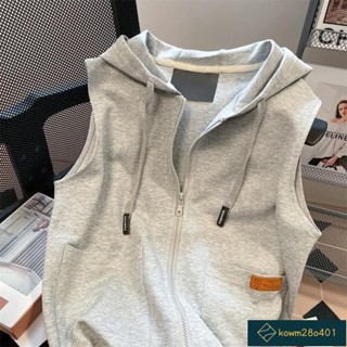 臺灣工廠🚚春季上新無袖馬甲衛衣女連帽開衫外套韓版高階感拉鏈坎肩小眾上衣