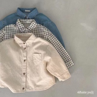 小象韓版寶寶衣服 嬰兒衣服 寶寶工裝襯衫外套 開衫單排扣胸前口袋衫翻領外套 兒童長袖外套 嬰兒上衣外套 寶寶襯衫