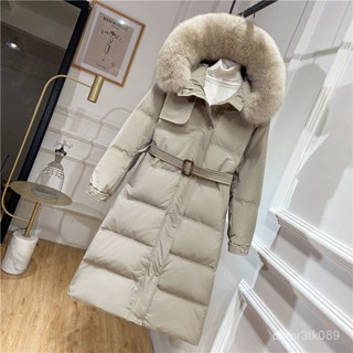 白鴨絨真狐狸毛領羽絨服女中長版冬季新款收腰修身顯瘦外套冬 白鴨絨 保暖 防寒 羽絨外套連帽1103 8XMS