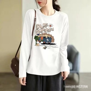 【臺灣出貨】長袖T恤 寬鬆上衣 韓國女裝 圓領上衣 情侶裝 女上衣 100%純棉 T恤女 長袖上衣 秋冬衣服 正韓T恤女