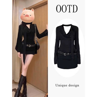 【FROCK】韓版連衣裙 性感包臀裙 長袖洋裝 黑色長袖連衣裙設計感修身顯瘦包臀短裙子 生日禮服 節日洋裝 辣妹連身裙