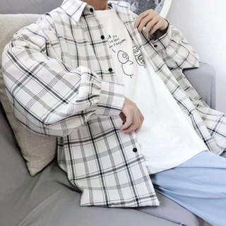 🔥cc精品小屋 襯衫 港風日系格子襯衫男長袖韓版寬鬆大碼學院風休閒帥氣外套男夏季