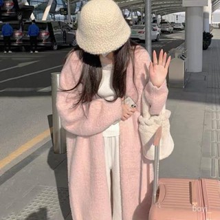臺灣出貨 免運 加絨外套 毛毛外套女 2024年秋冬季慵懶寬鬆過膝中長款加厚純慾法蘭絨開衫外套女潮流 HKHR