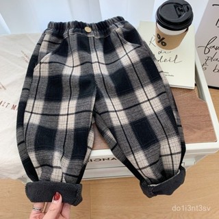 虧本給家人們👑兒童一體絨洋氣格子休閒褲冬季加厚男童韓版加絨褲子小童冬裝長褲 R1VN