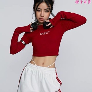 長袖緊身上衣🎀秋季新款歐美風露臍修身短款長袖T恤女百搭高階感打底衫上衣