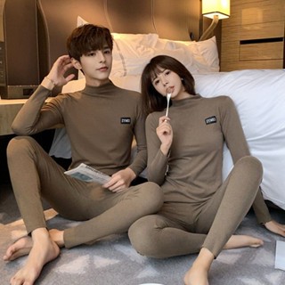 秋冬季男士無痕保暖內衣女高領德絨睡衣情侶恆溫保暖緊身打底套裝Jsna皇后