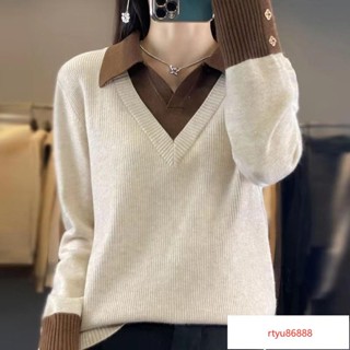 【唯家】針織衫女內搭美拉德領假兩針織衫秋冬毛衣女休閒打底衫寬鬆顯瘦外穿上衣