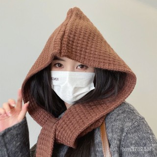 帽子 毛線帽子 針織帽 連帽披肩帽子 圍巾一體兩件套純色保暖秋冬季兩用針織鬥篷百搭時尚 HTX7