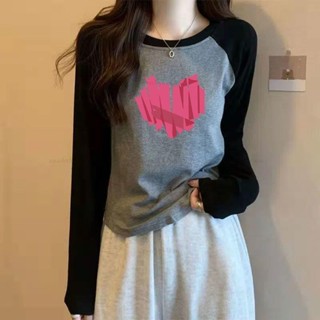 韓版秋冬高品質💗甜美愛心長袖t恤上衣女 100KG可穿胖mm大碼 正肩顯瘦百搭打底衫體恤 百搭保暖打底衫 上衣女