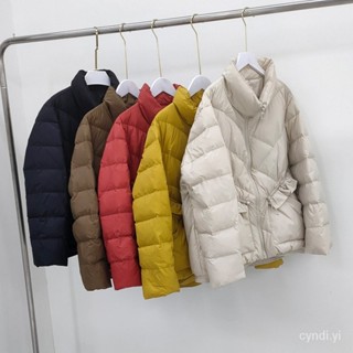 羽絨外套 羽絨服女短版新款韓版時尚花邊木耳邊立領寬鬆個性口袋白鴨絨外套 防寒 保暖羽絨服 白鴨絨外套女生1121 KOC