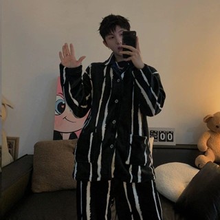 優質~韓版秋冬季男士珊瑚絨睡衣新款加厚加絨長袖保暖法蘭絨家居服套裝冬天居家服