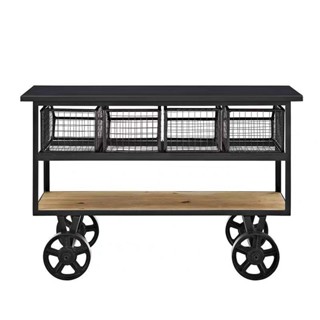 【訂金】臺灣熱賣美式鐵藝實木復古餐車帶輪手推車餐盤收集車店KTV水車餐邊櫃