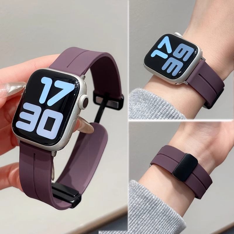 適用applewatch 11 新款 蘋果手錶錶帶 S10 9 8 7 6 5 se硅膠磁吸手錶帶 男女