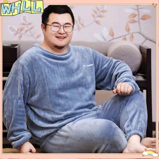 《限時特賣》肥佬睡衣 胖子家居服 長袖長褲套裝 秋冬款男士睡衣加肥加大珊瑚絨暖暖套裝刷毛加厚情侶款大尺碼睡衣男WHLL