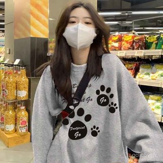 衛衣新款女裝秋冬款寬鬆休閒圓領加絨加厚上衣小眾設計感 長袖秋冬上衣 刷毛帽t 潮流衣服 大學T 套頭衛衣