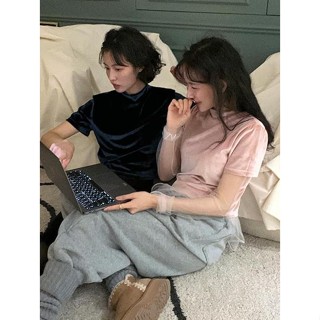 Codibook｜韓國 From Beginning 絲絨圓領半截短版T恤［預購］短袖上衣 T恤 女裝