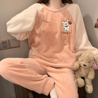 珊瑚絨家居服 秋冬睡衣 睡衣女法蘭絨秋冬季新款保暖卡通簡約學生加絨珊瑚絨家居服套裝冬 保暖法蘭絨 加絨睡衣