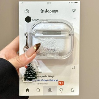 流沙閃粉雪松帶掛件適用蘋果airpods4耳機殼airpodspro1/2保護套