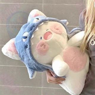 爆款 可愛鯊魚貓毛絨娃娃 貓咪公仔 超萌貓咪布娃娃 玩偶床上抱枕 生日禮物女孩 WS精選