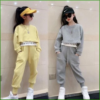 女童套裝秋季 兒童休閒大學t+束腳褲兩件式套裝 假兩件時髦字母上衣 中大童秋裝休閒套裝 兩件套Daisy6